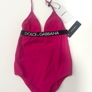 Dolce & Gabbana Pink Kids Logo Halter Swimsuit Size 6y